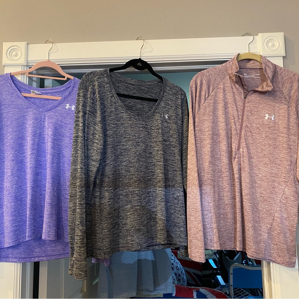 Like New! 3 Under Armour Purple, Gray, Mauve Long Sleeve Tops Trio